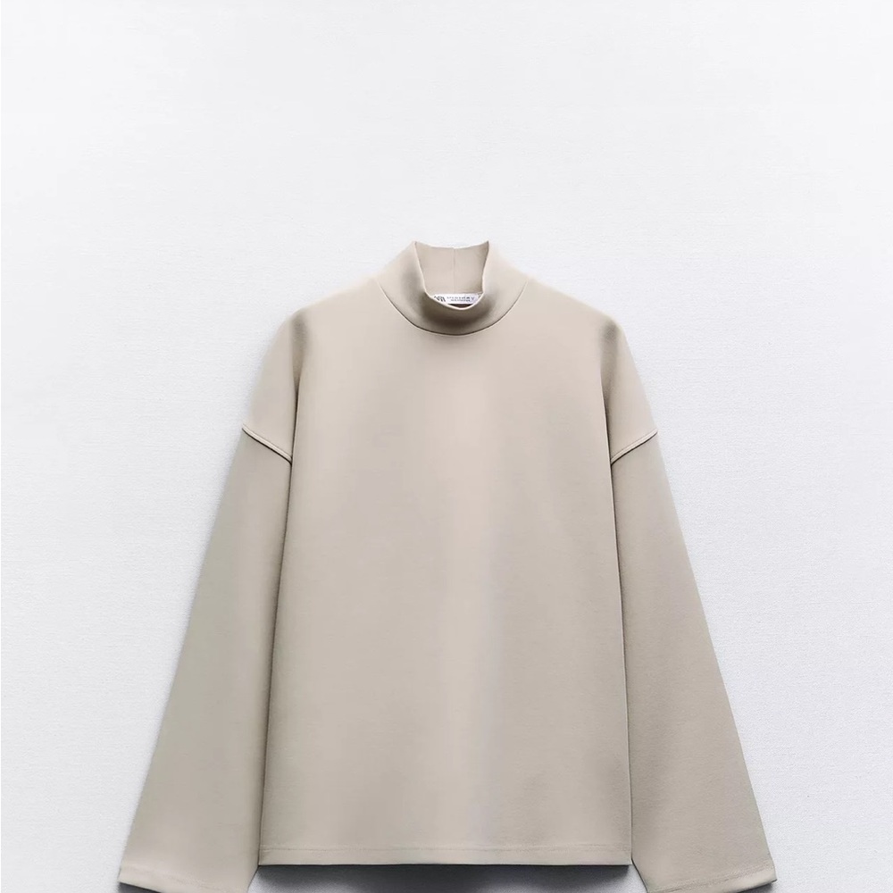 Zara Cream High Collar Mockneck Top